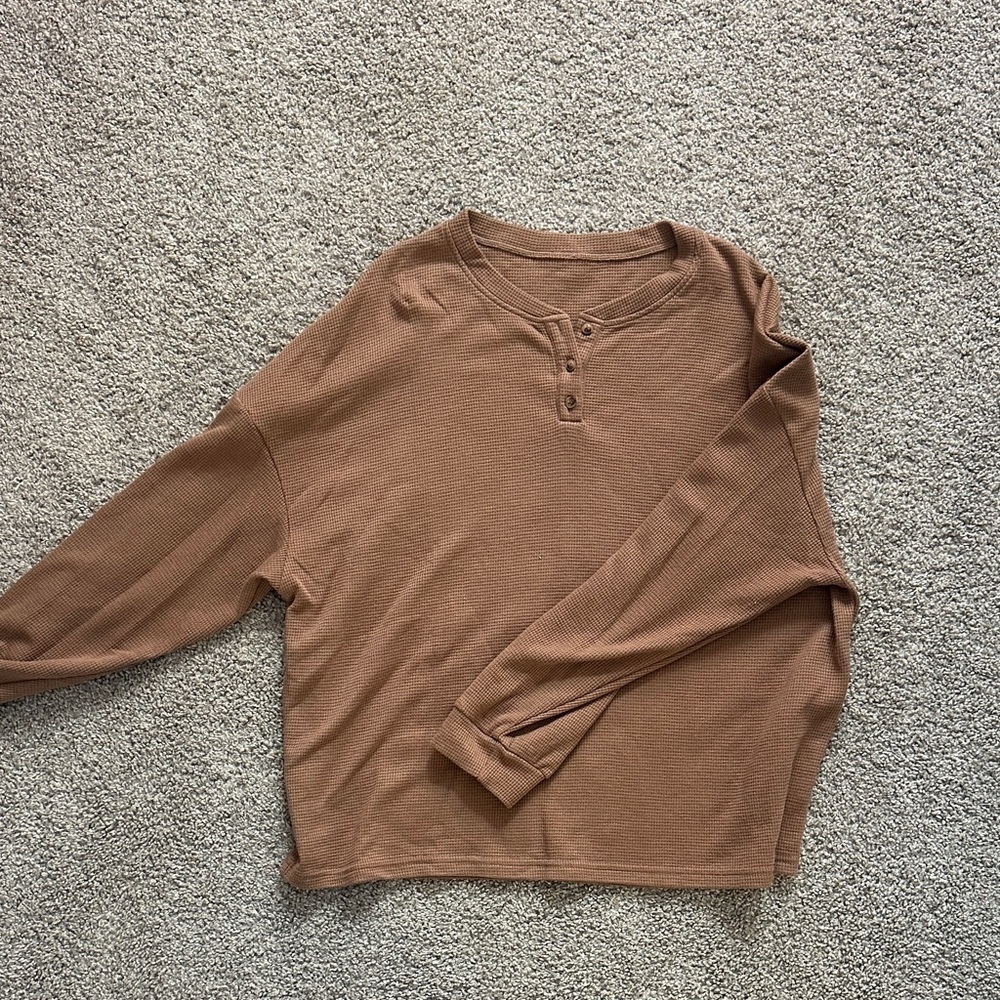 Waffle knit button up Henley top